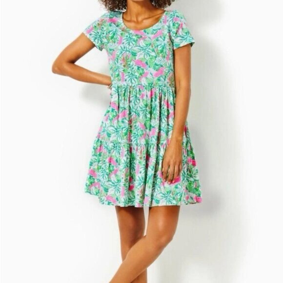 Lily Pulitzer Geanna Swing Tiered DressBotanical Green Just Wing It Size XS - Picture 1 of 7